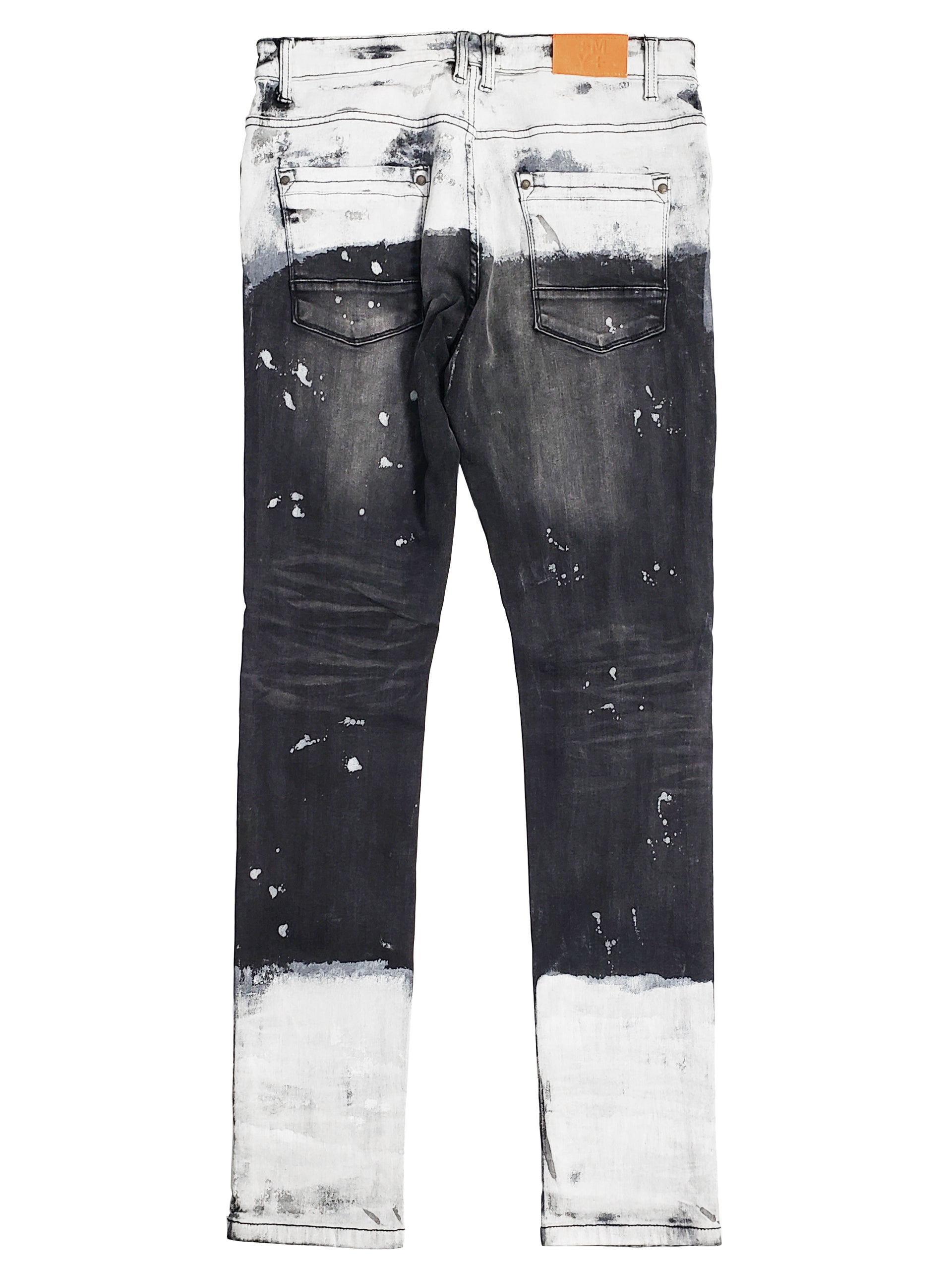 CLARK | Men's Slim Fit White Paint Washed Denim Rip & Repair in Black Stonewash