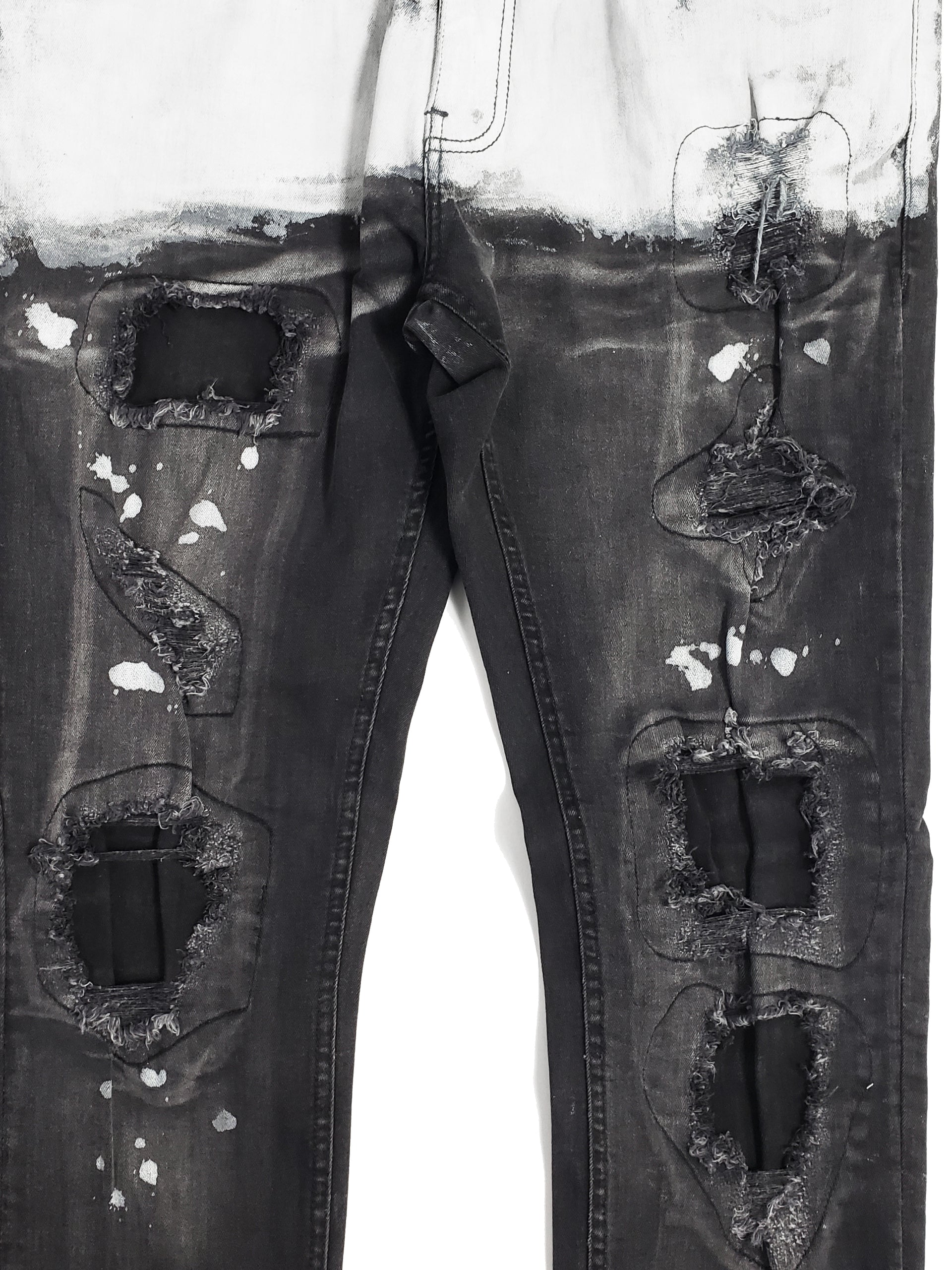 CLARK | Men's Slim Fit White Paint Washed Denim Rip & Repair in Black Stonewash