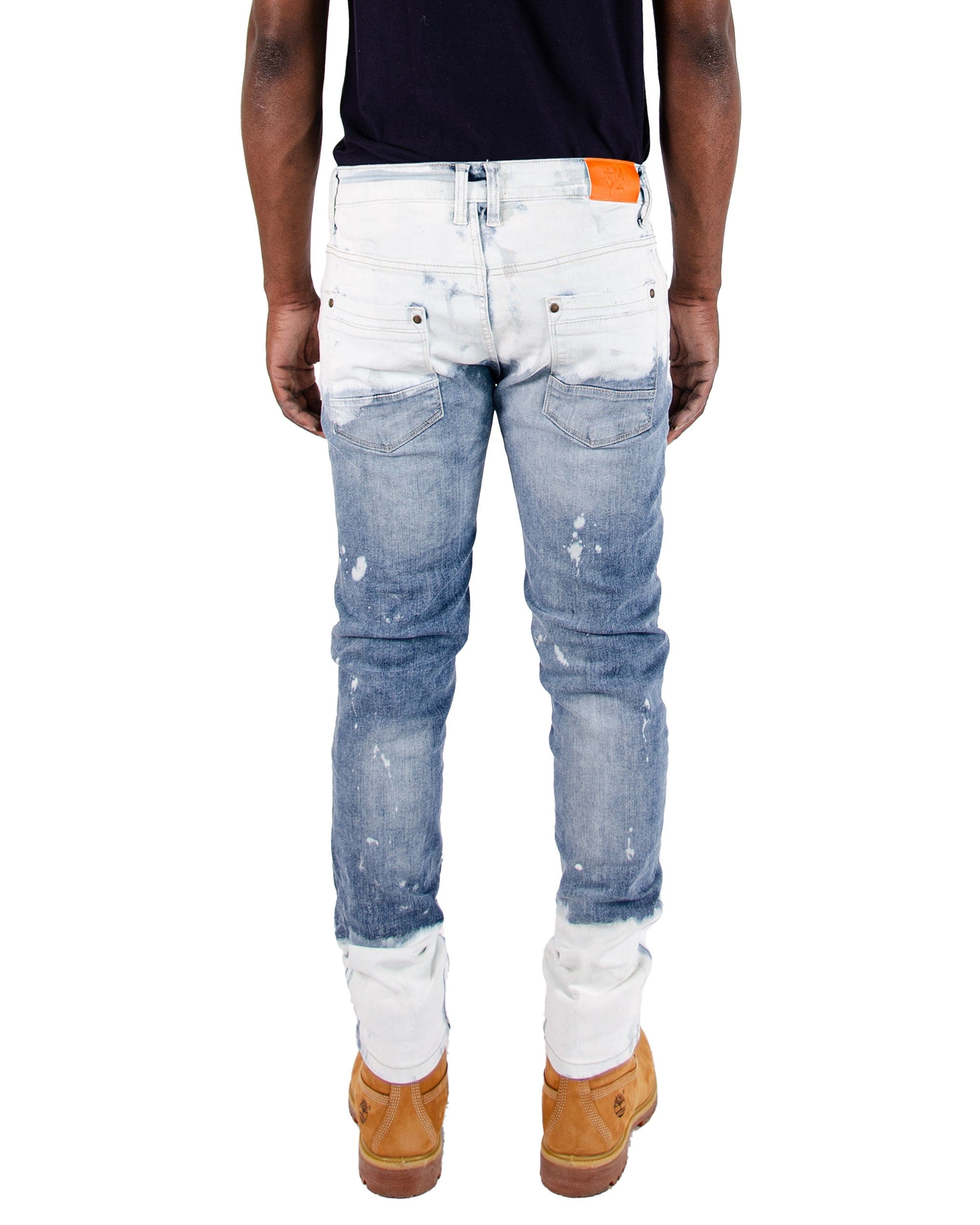 WILLOW | Men's Slim Fit White Paint Washed Denim Rip & Repair in Black Stonewash