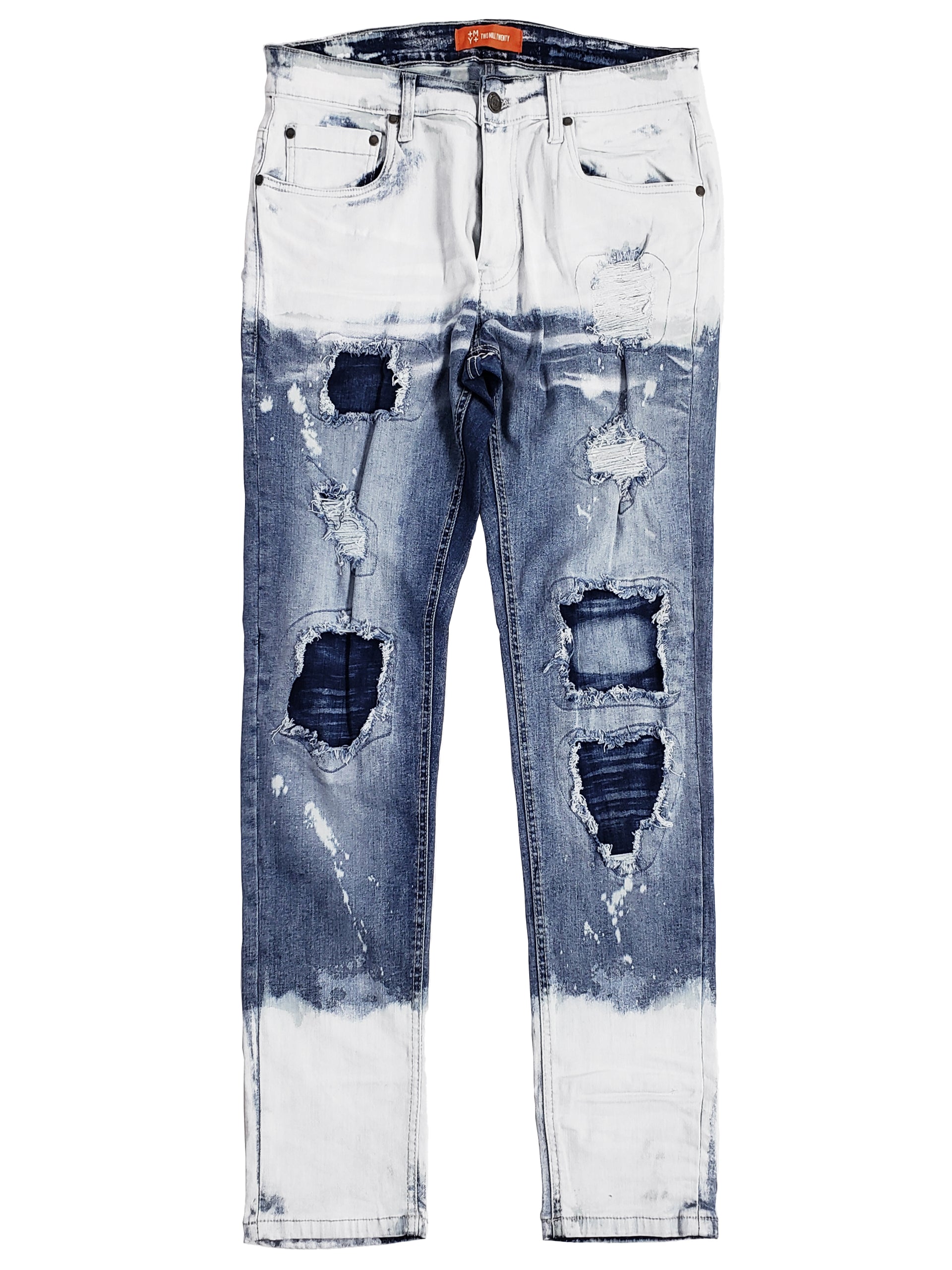 WILLOW | Men's Slim Fit White Paint Washed Denim Rip & Repair in Black Stonewash