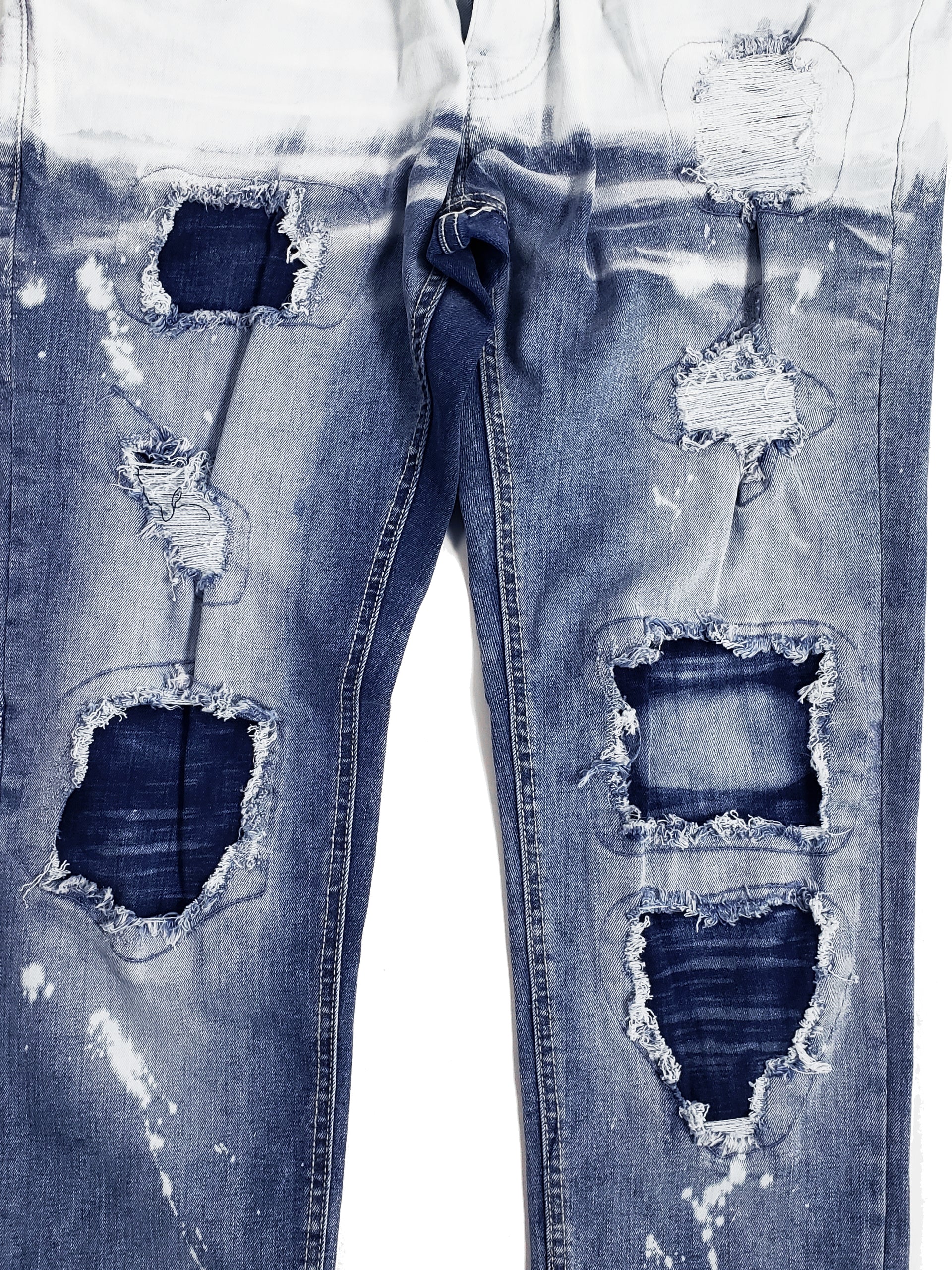 WILLOW | Men's Slim Fit White Paint Washed Denim Rip & Repair in Black Stonewash