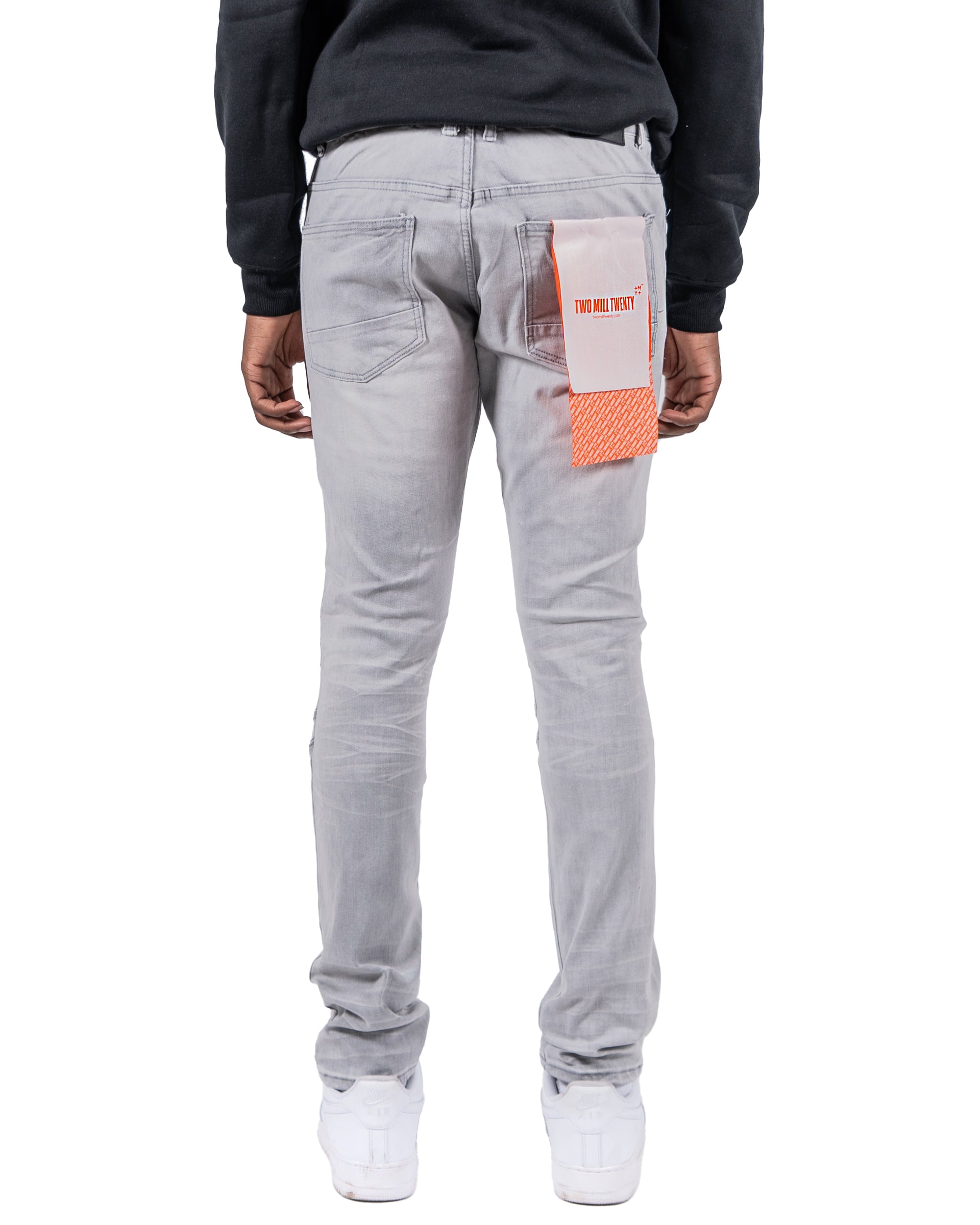 BALLARD | Two Tone Rip & Repair Skinny Fit Denim Moto Jeans in Grey