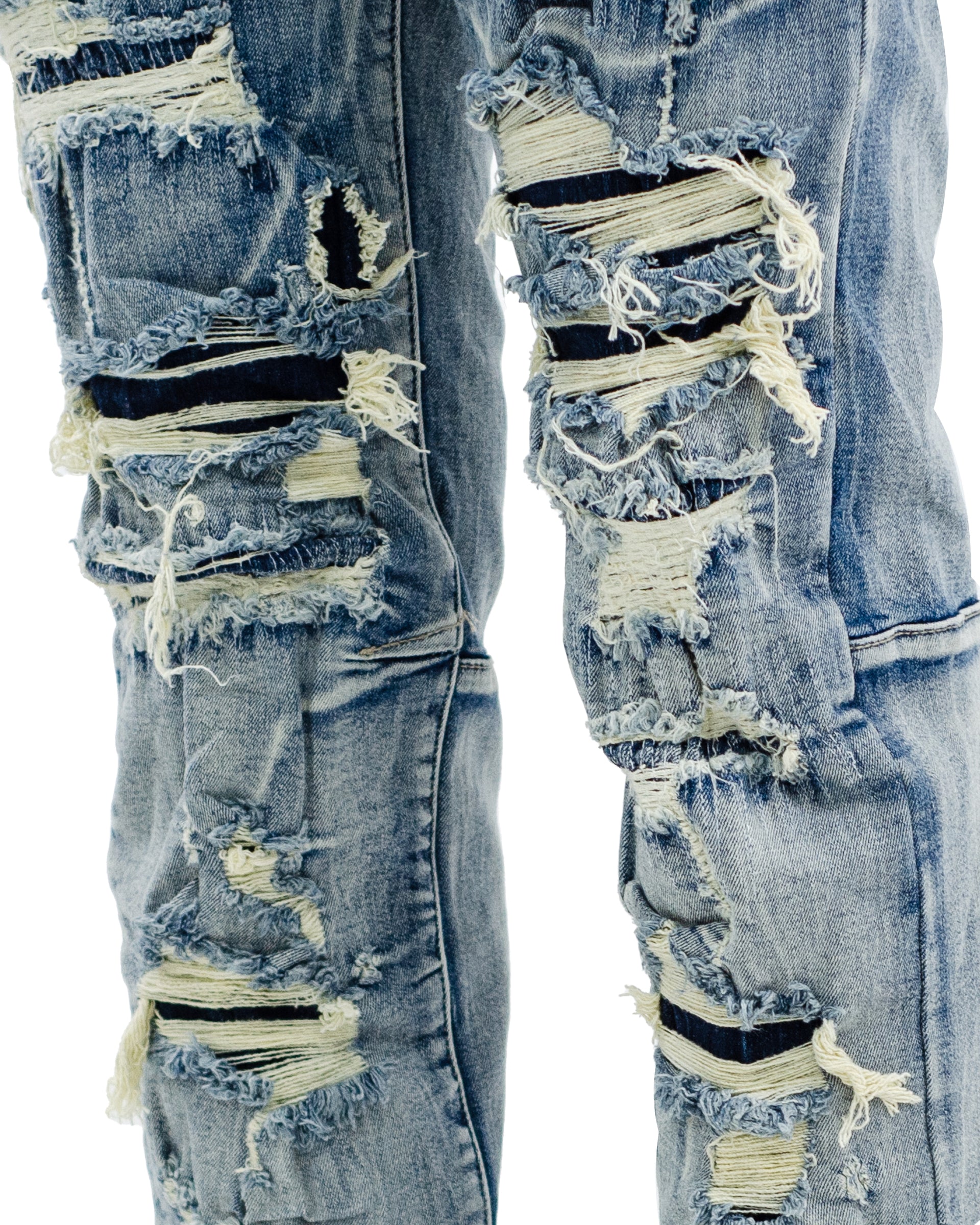 WRIGLEY | Rip Torn Destroyed Skinny Denim Jeans in Aspen Blue