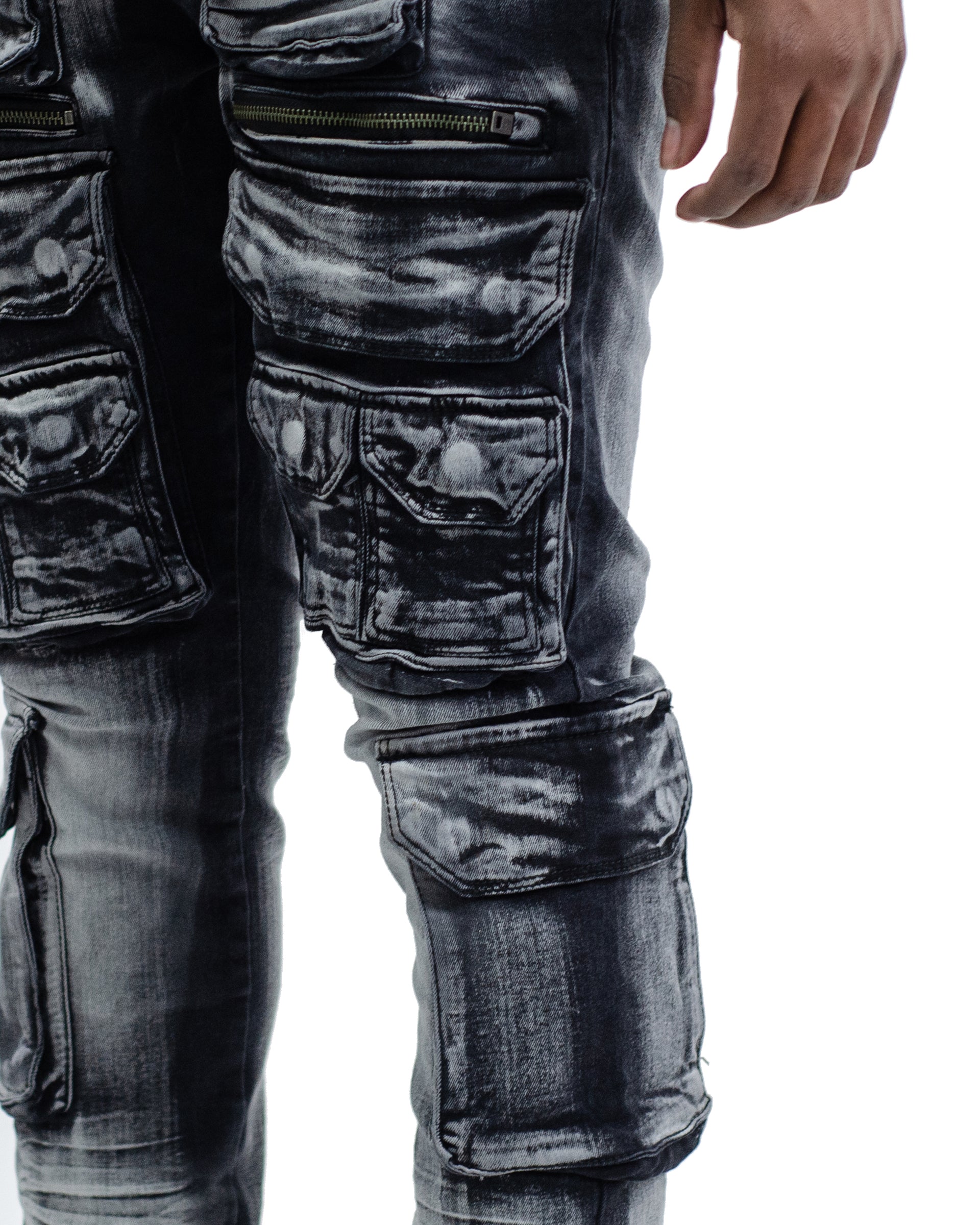 AUSTIN | Utility Pocket Fashion Skinny Denim Jeans in Black Wash