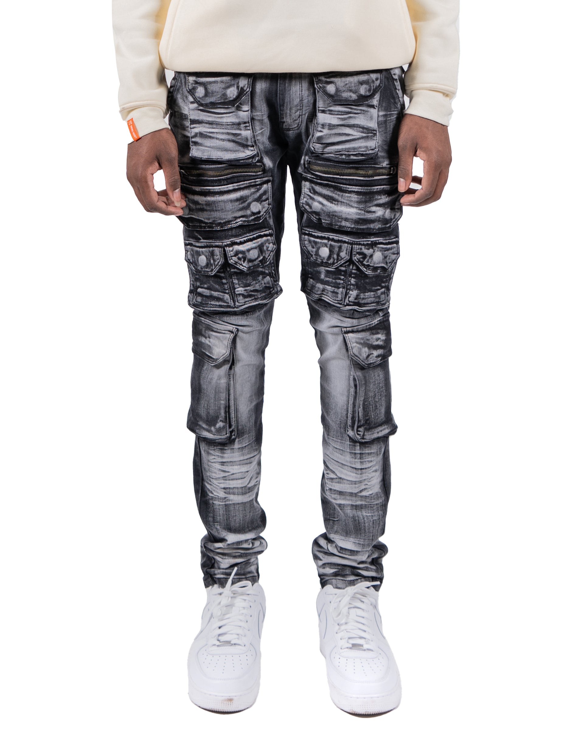 AUSTIN | Utility Pocket Fashion Skinny Denim Jeans in Black Wash