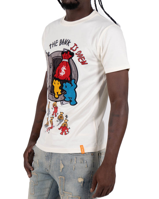 Men's "The Bank Is Open" Graphic T-Shirt | Off White