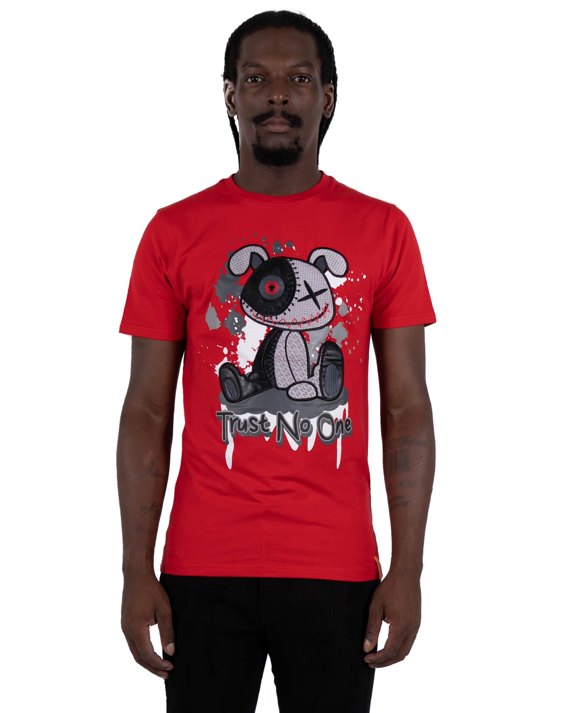 Men's "Trust No One" Embroidered Graphic T-Shirt | Red