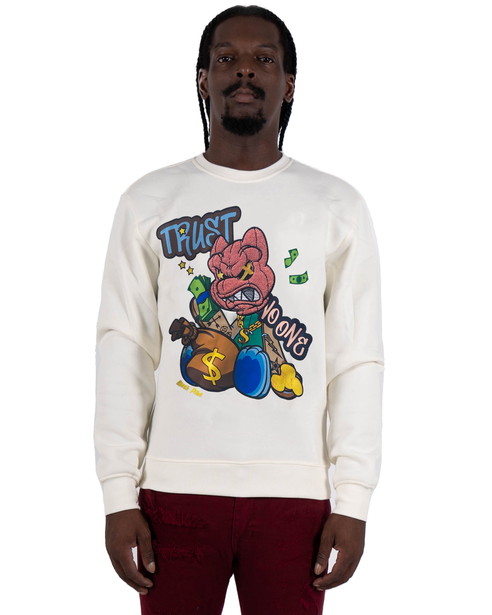 Men's "Trust No One" Graphic Embroidered Sweatshirt | Off White