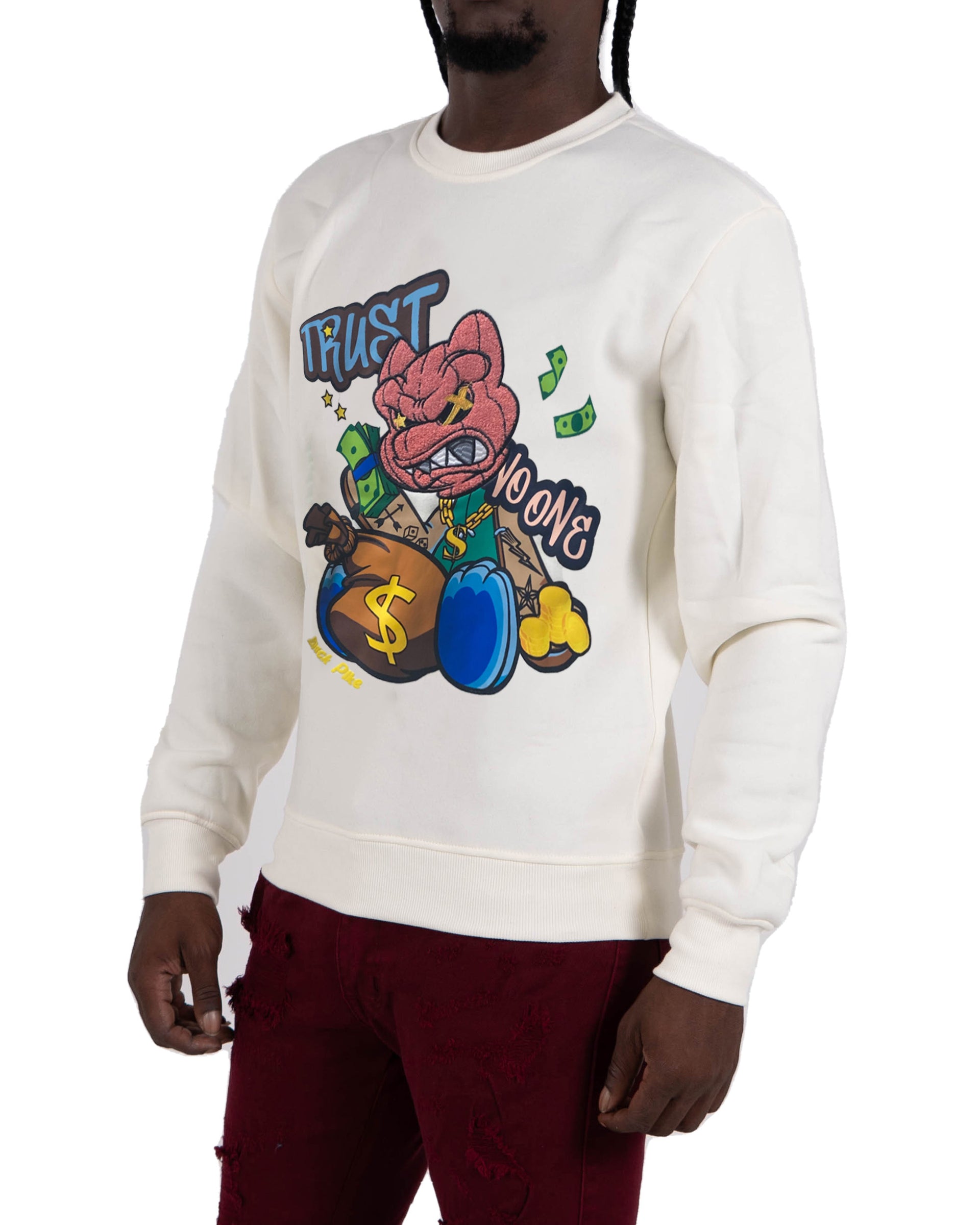 Men's "Trust No One" Graphic Embroidered Sweatshirt | Off White