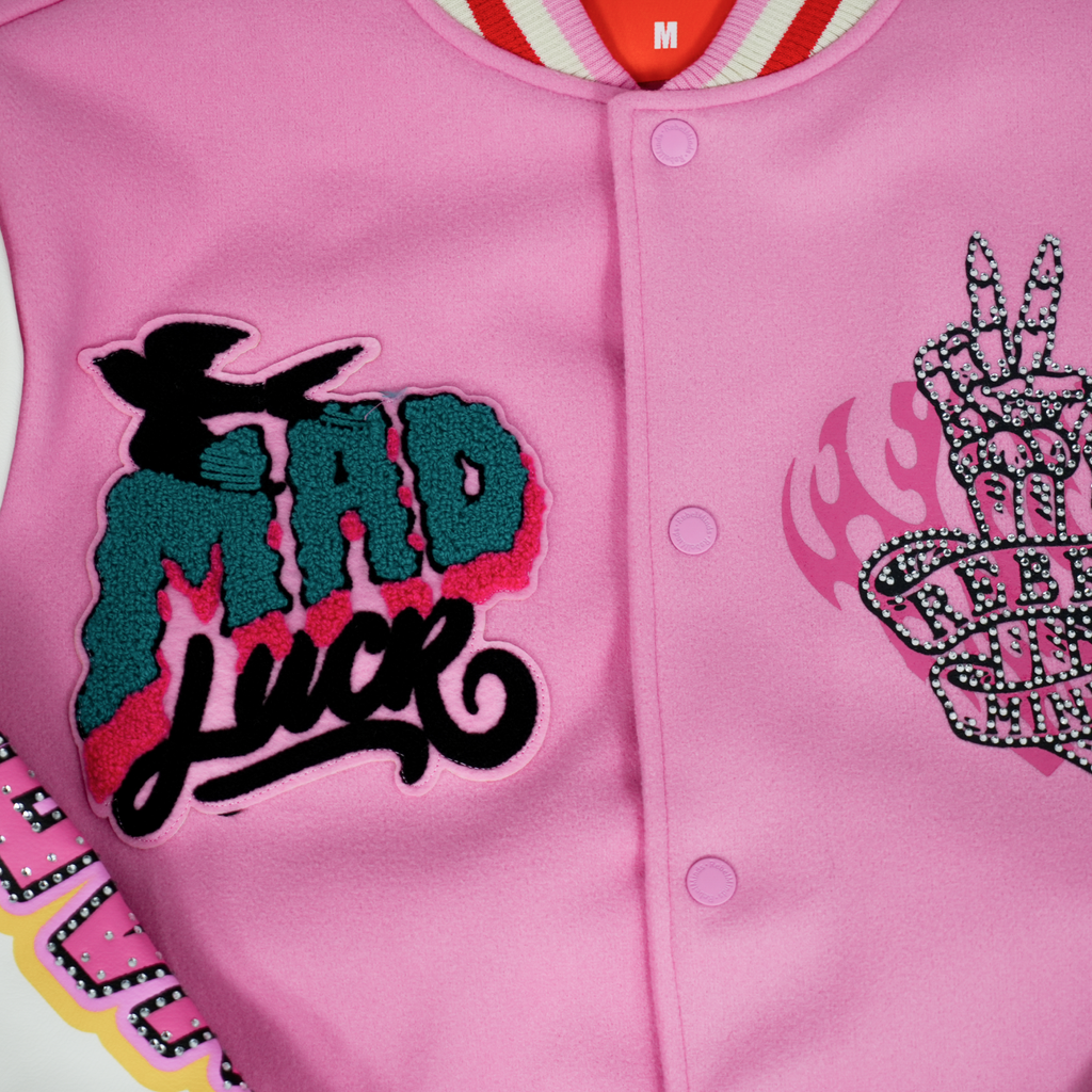 Men's Madness Varsity Bomber Jacket | Pink