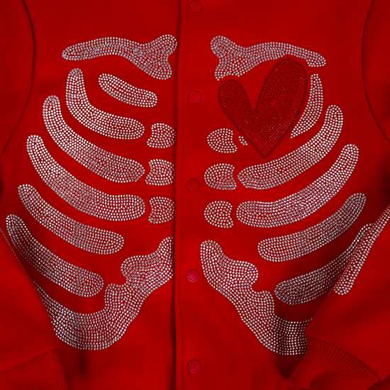 Men's Rebel Heart Rhinestone Bomber Jacket | Red