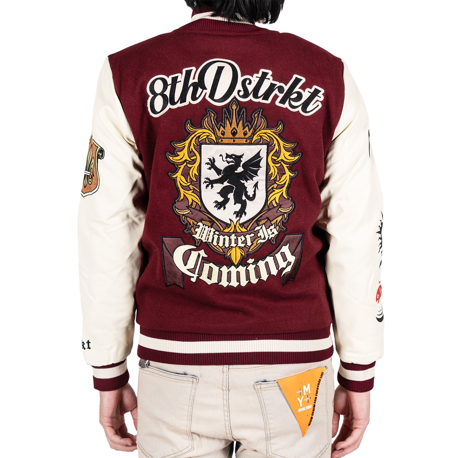 Men's Royal Throne Dragon Slayer Varsity Bomber Jacket | Burgundy