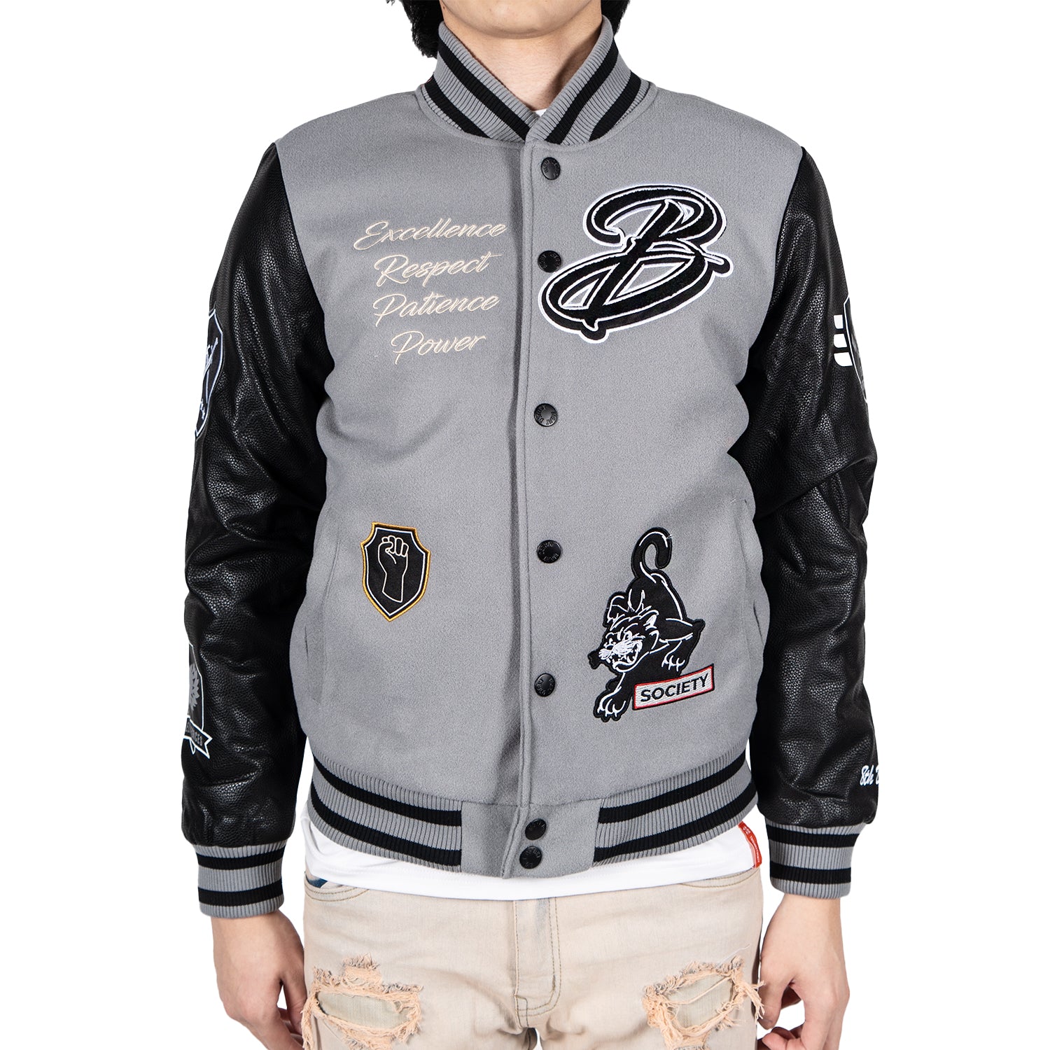 Men's Black Panther Power Varsity Jacket | Grey