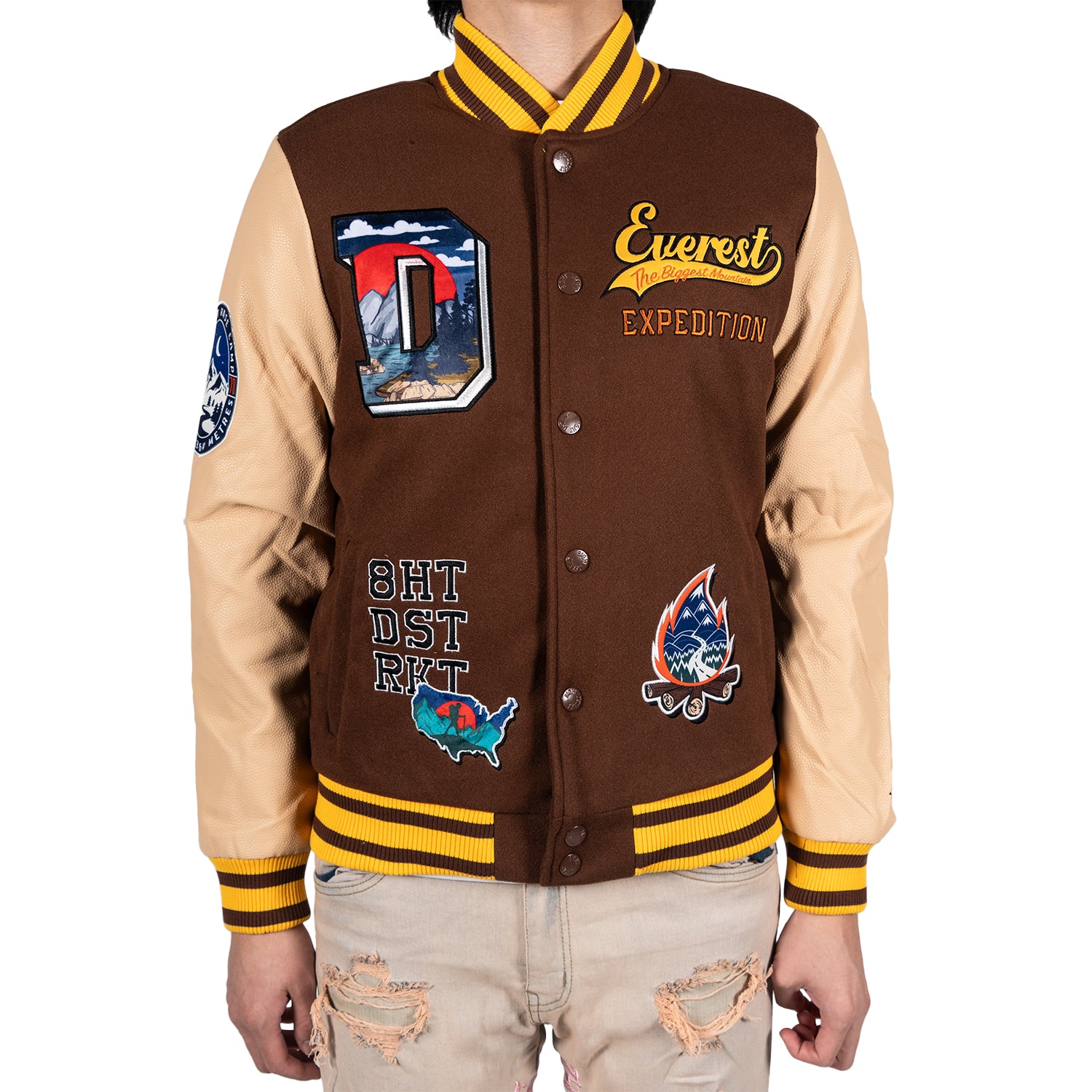 Men's Everest Expedition Varsity Letterman Jacket | Brown