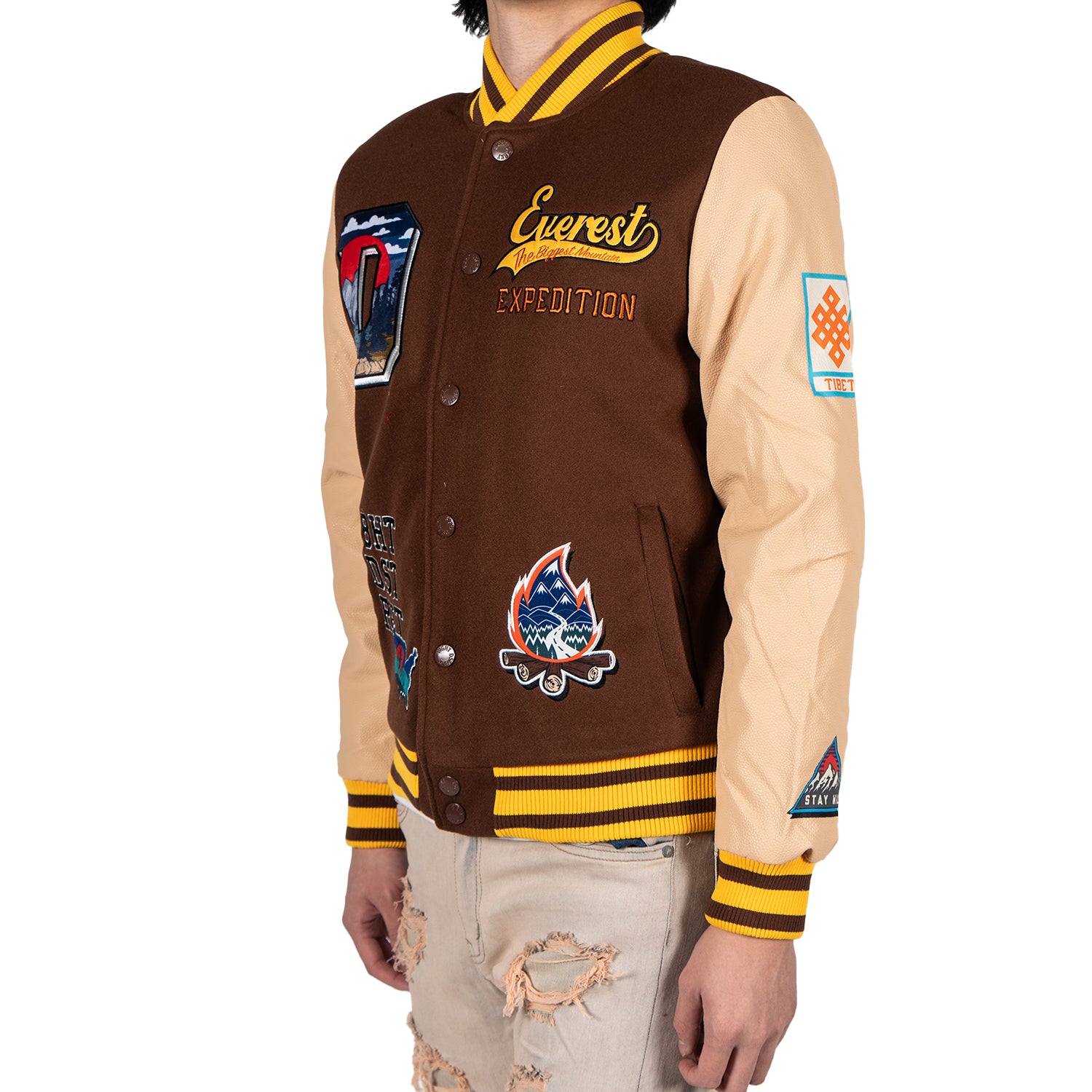 Men's Everest Expedition Varsity Letterman Jacket | Brown