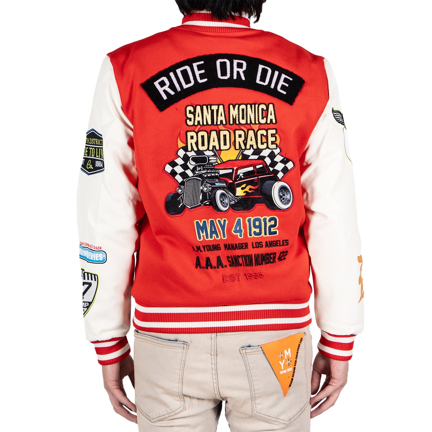 Men's Ride or Die Road Race Varsity Letterman Jacket | Red