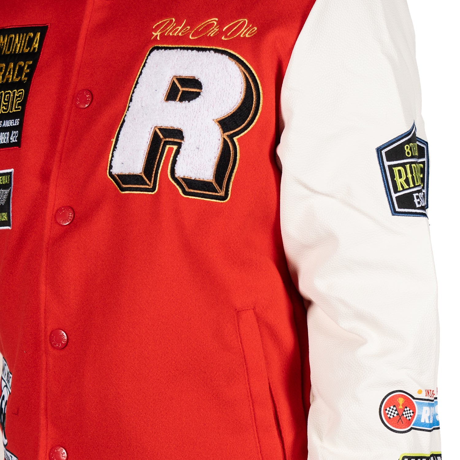 Men's Ride or Die Road Race Varsity Letterman Jacket | Red