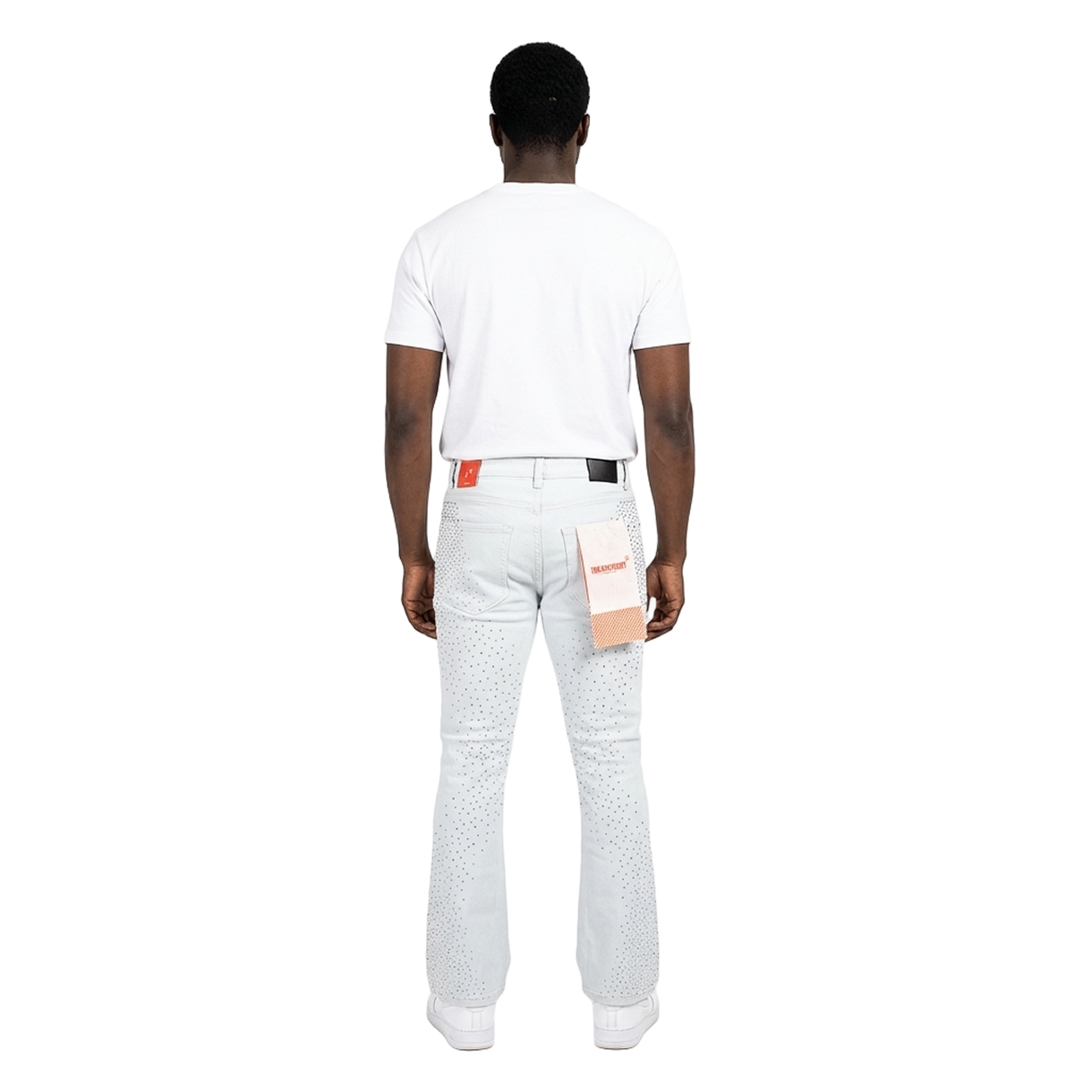 Men's Flare Leg Rhinestone Jeans | White