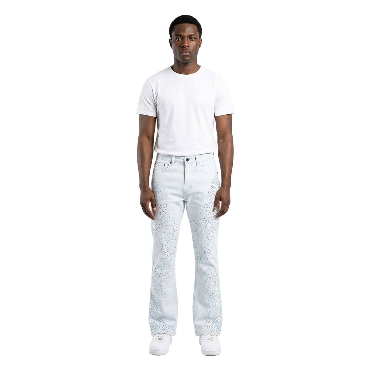 Men's Flare Leg Rhinestone Jeans | White