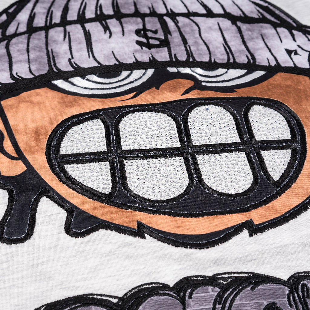 Men's Rhinestone Teeth Cropped Graphic T-Shirt | Grey