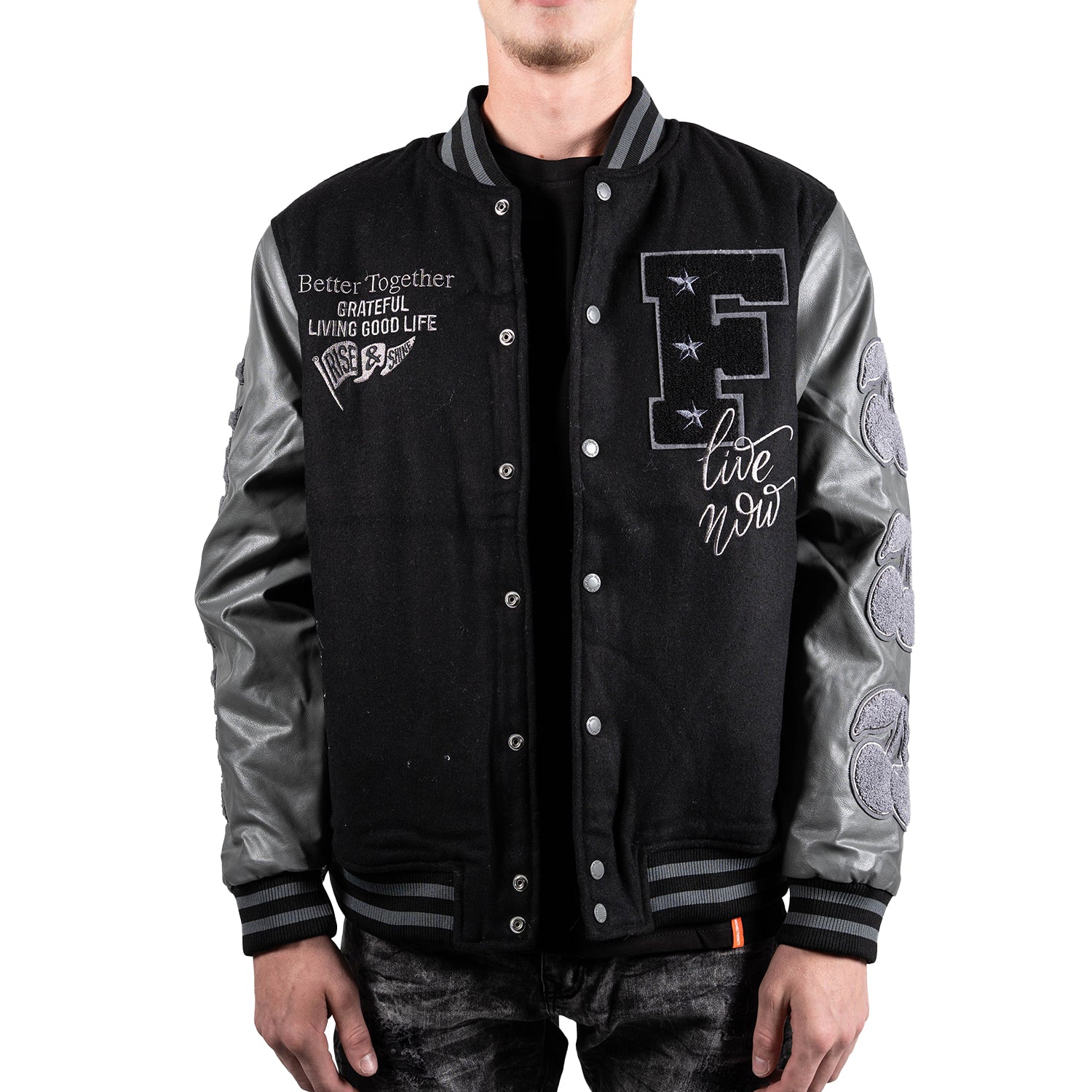 Men's Live & Love Varsity Bomber Jacket | Black