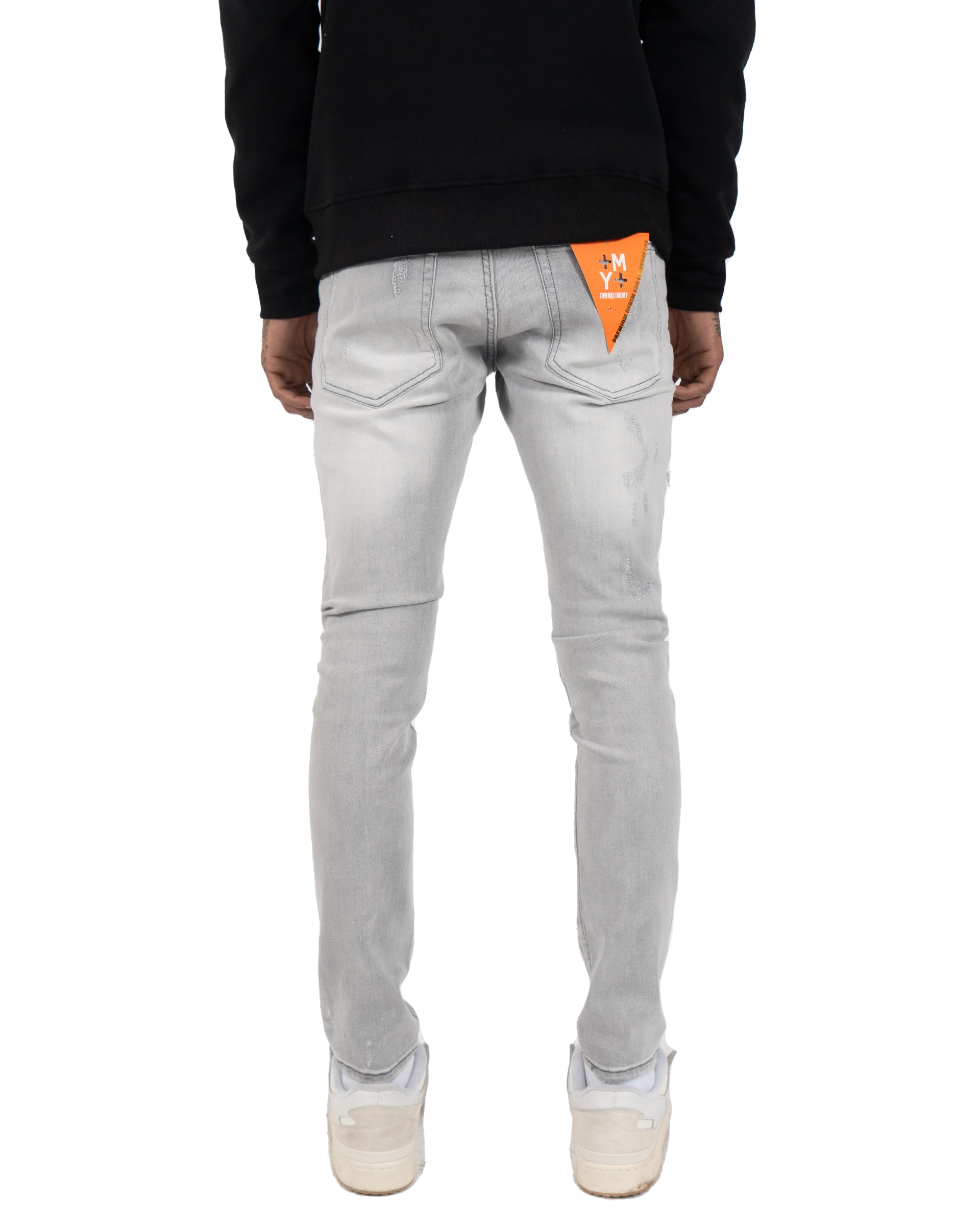 ARCHER | Geometric Patchwork Skinny Jeans in Gray Wash