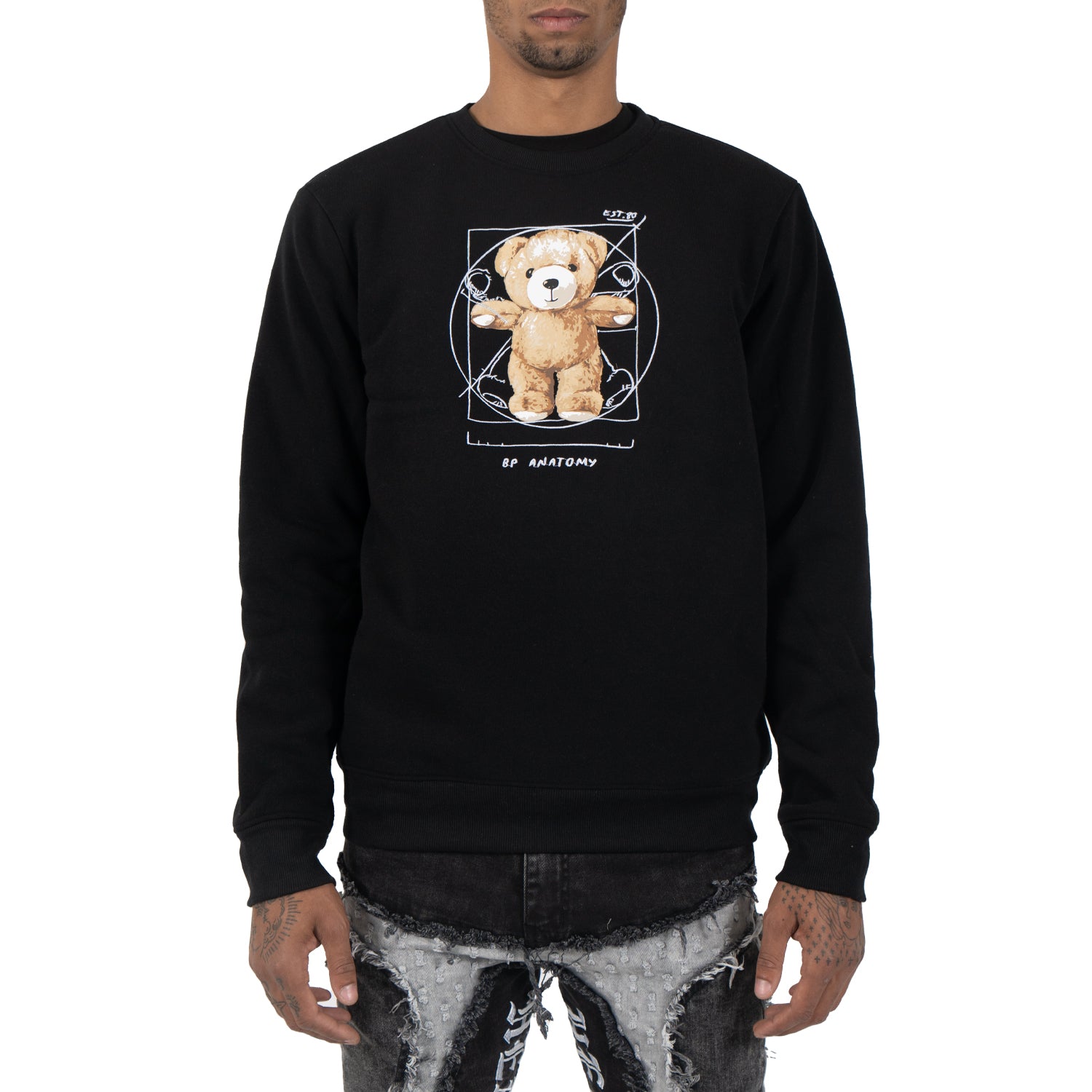 Men's Vitruvian Teddy Bear Crewneck Sweatshirt | Black