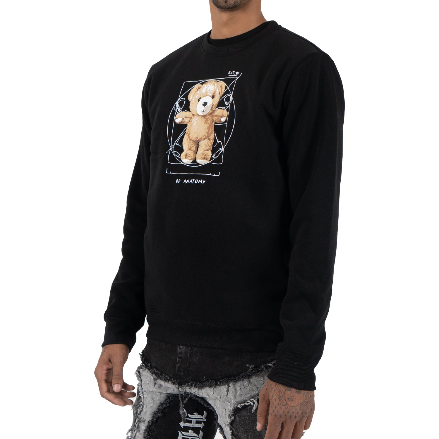 Men's Vitruvian Teddy Bear Crewneck Sweatshirt | Black