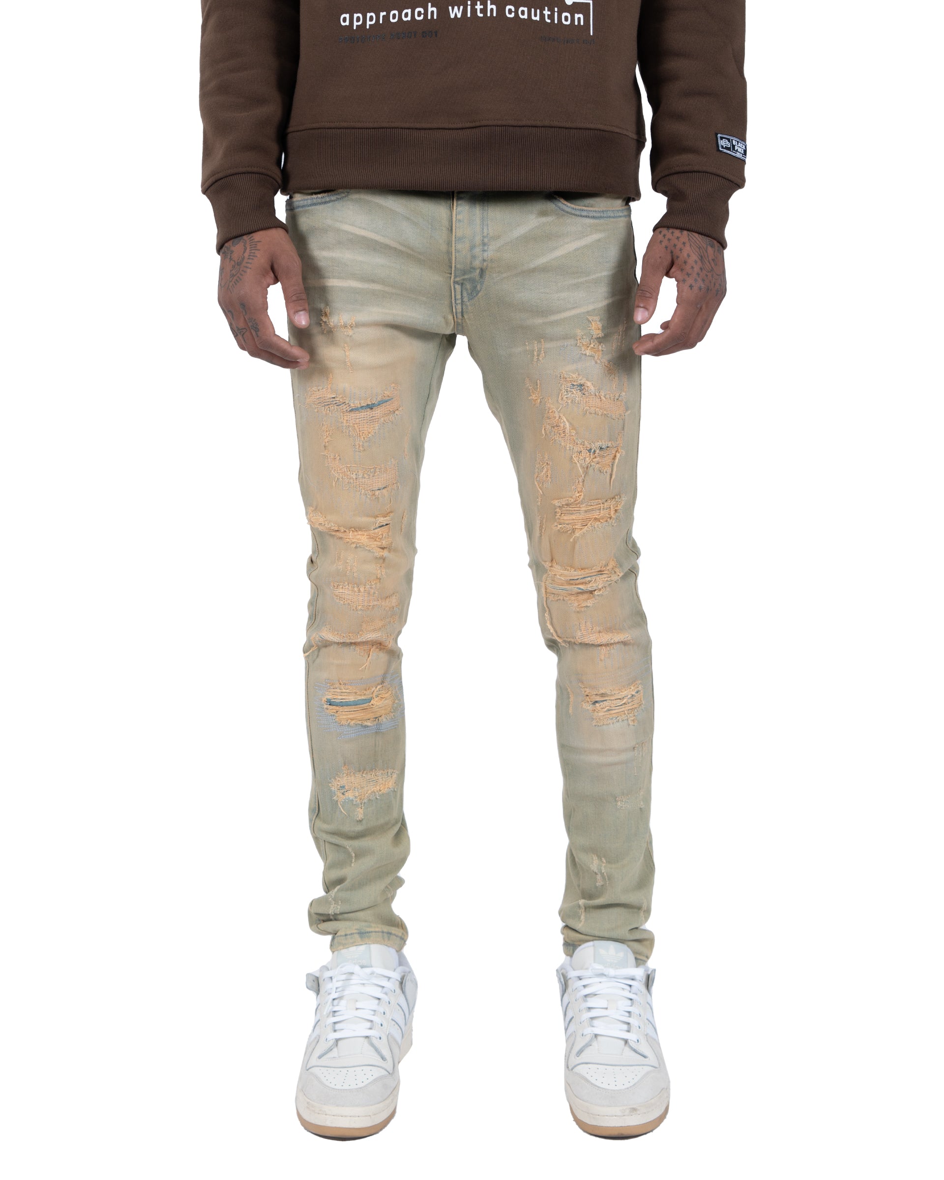 ERIE | Rip & Repair Skinny Jeans in Vintage Green Wash