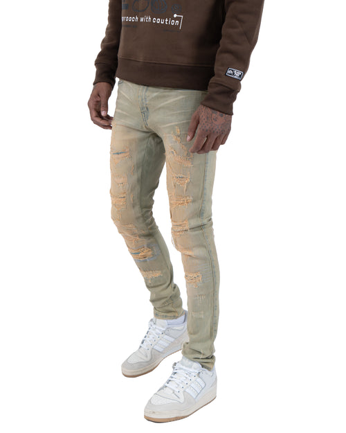 ERIE | Rip & Repair Skinny Jeans in Vintage Green Wash