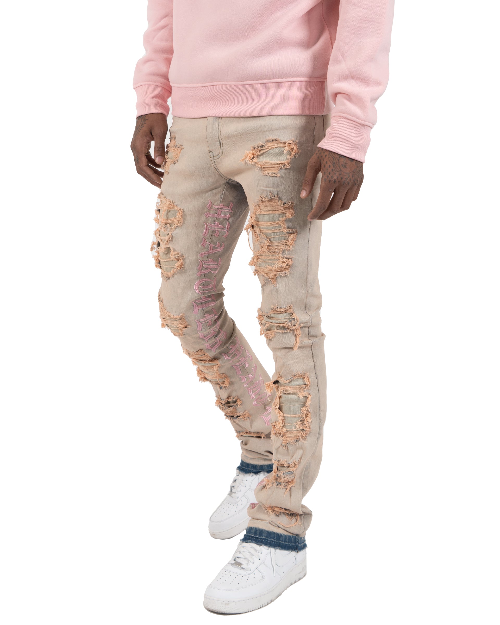 HEARTLESS | Script Tattoo Stacked Skinny Jeans in Light Pink Wash