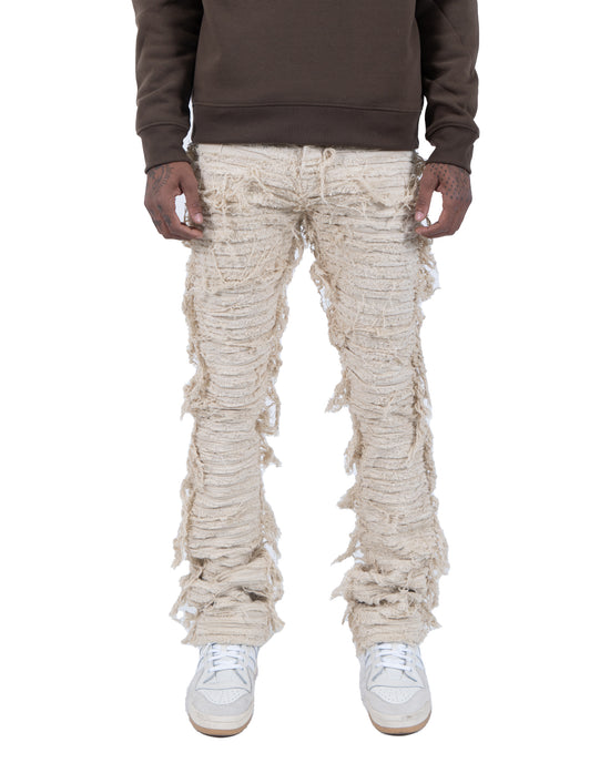 LOGAN | Textured Skinny Bootcut Stack Jeans in Bone White