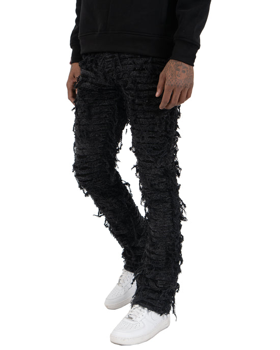 LOGAN | Textured Skinny Bootcut Stack Jeans in Jet Black