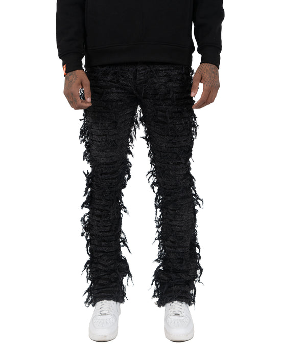 LOGAN | Textured Skinny Bootcut Stack Jeans in Jet Black