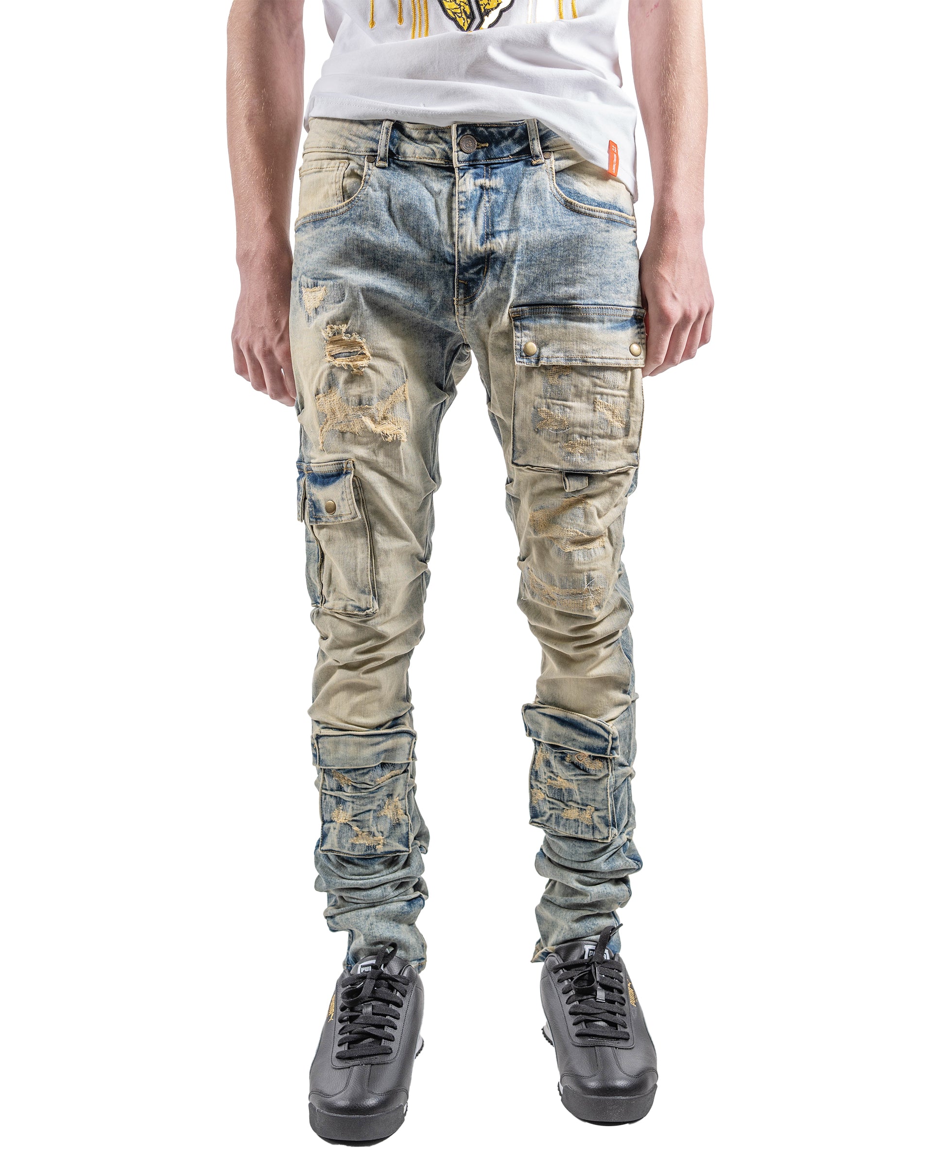 Men's Cargo Skinny Stacked Jeans | Vintage Wash