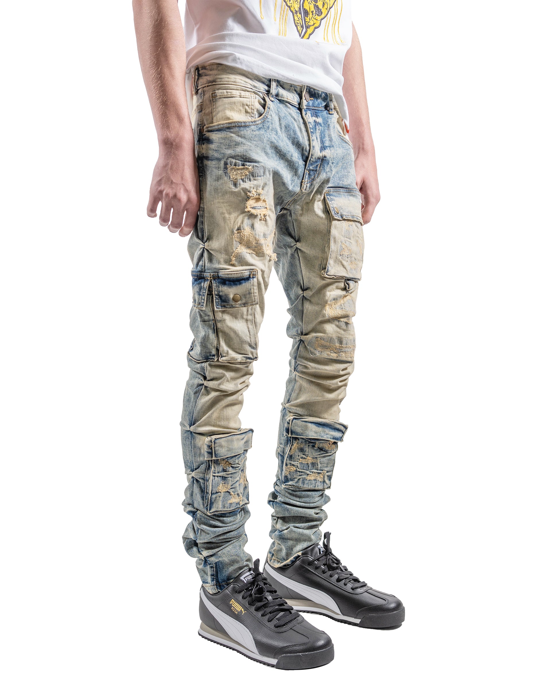 Men's Cargo Skinny Stacked Jeans | Vintage Wash