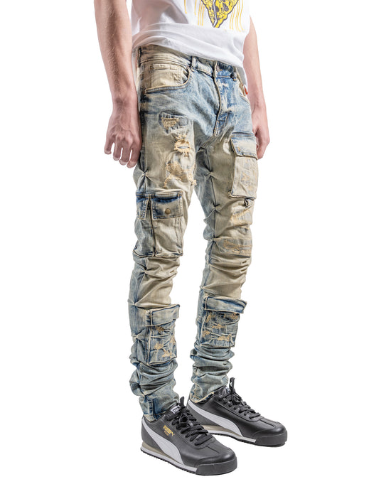 Men's Cargo Skinny Stacked Jeans | Vintage Wash