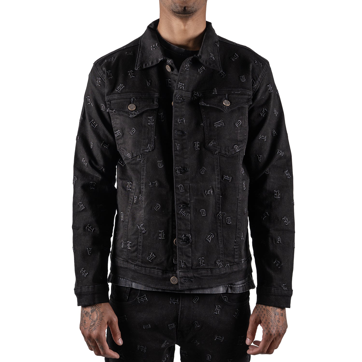 Men's Monogram Denim Jean Jacket | Jet Black