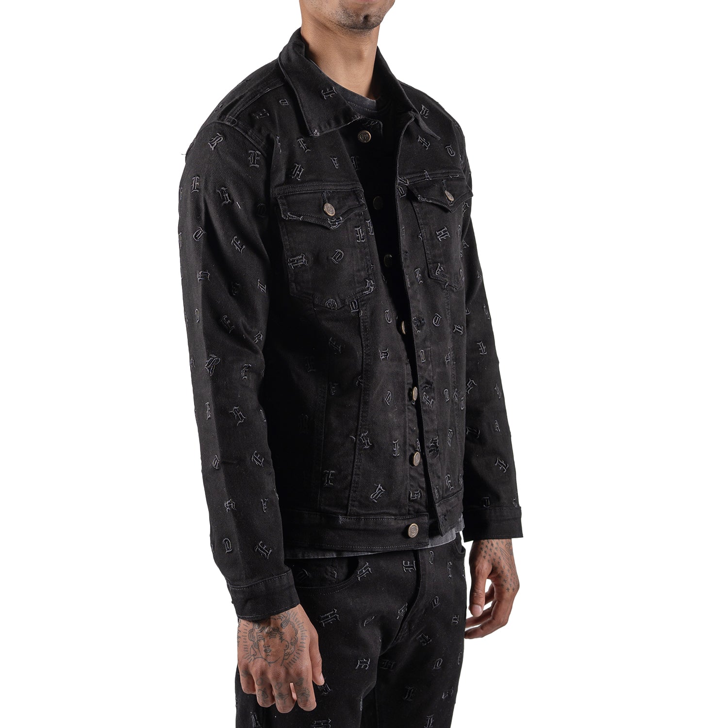 Men's Monogram Denim Jean Jacket | Jet Black