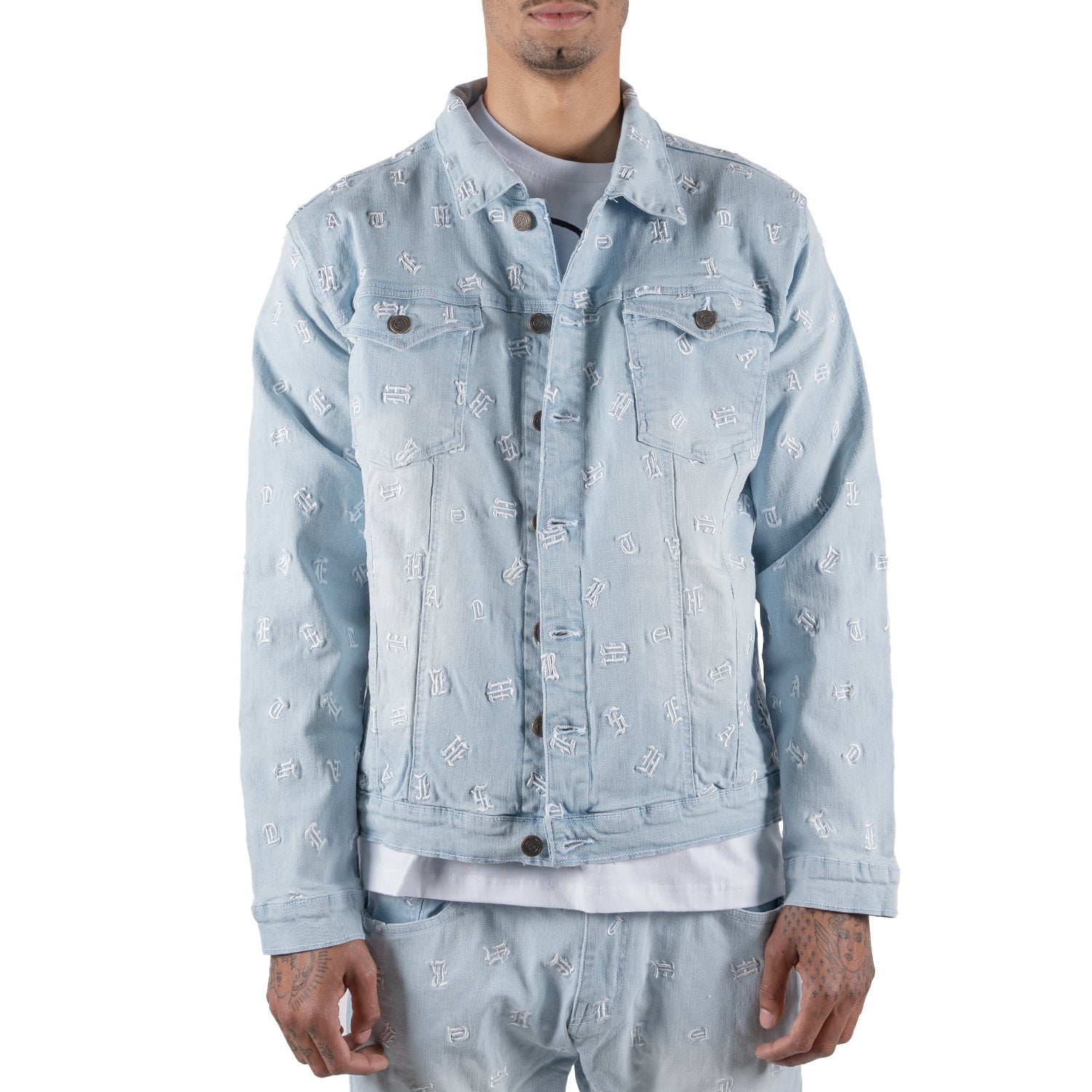 Men's Monogram Denim Jean Jacket | Light Blue