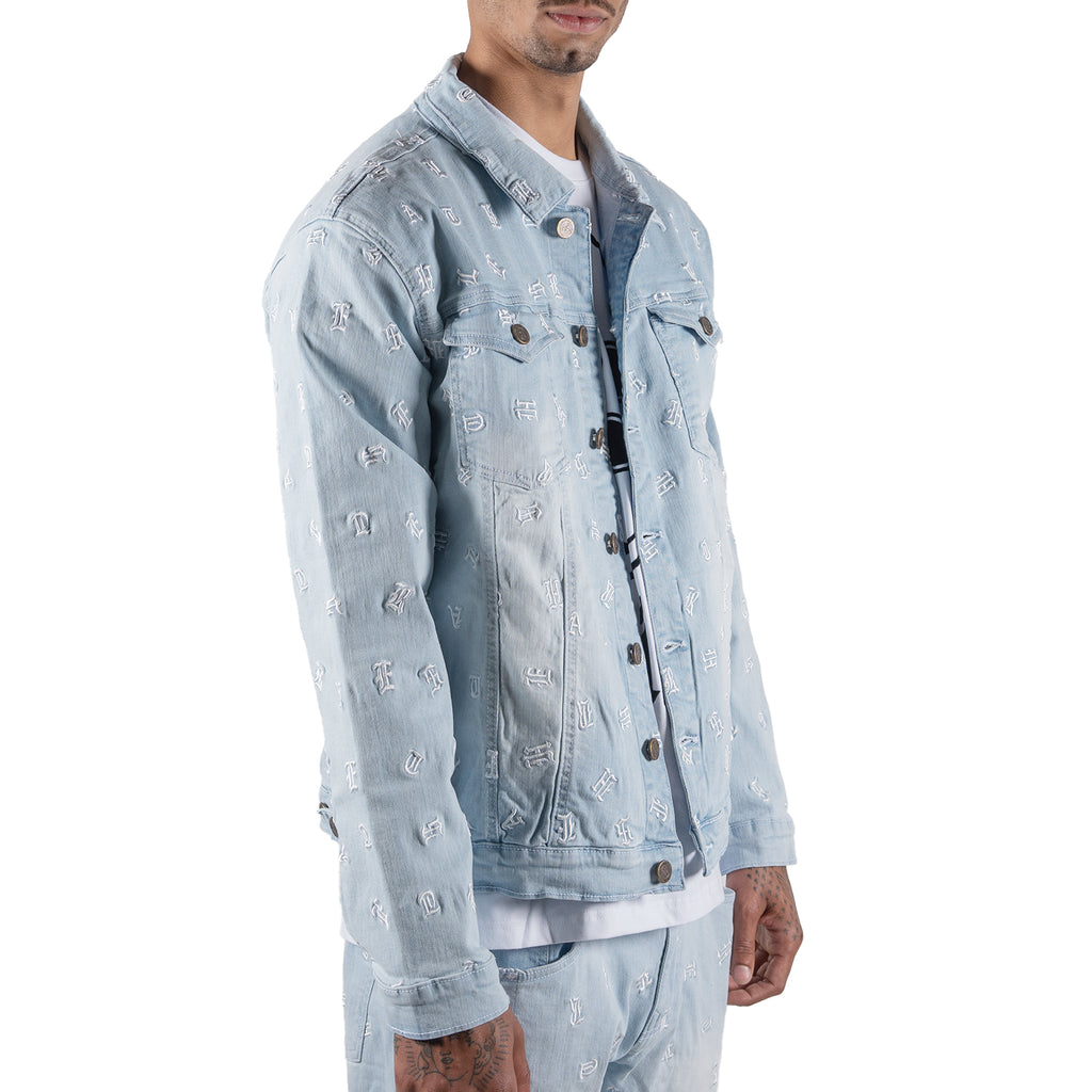 Men's Monogram Denim Jean Jacket | Light Blue