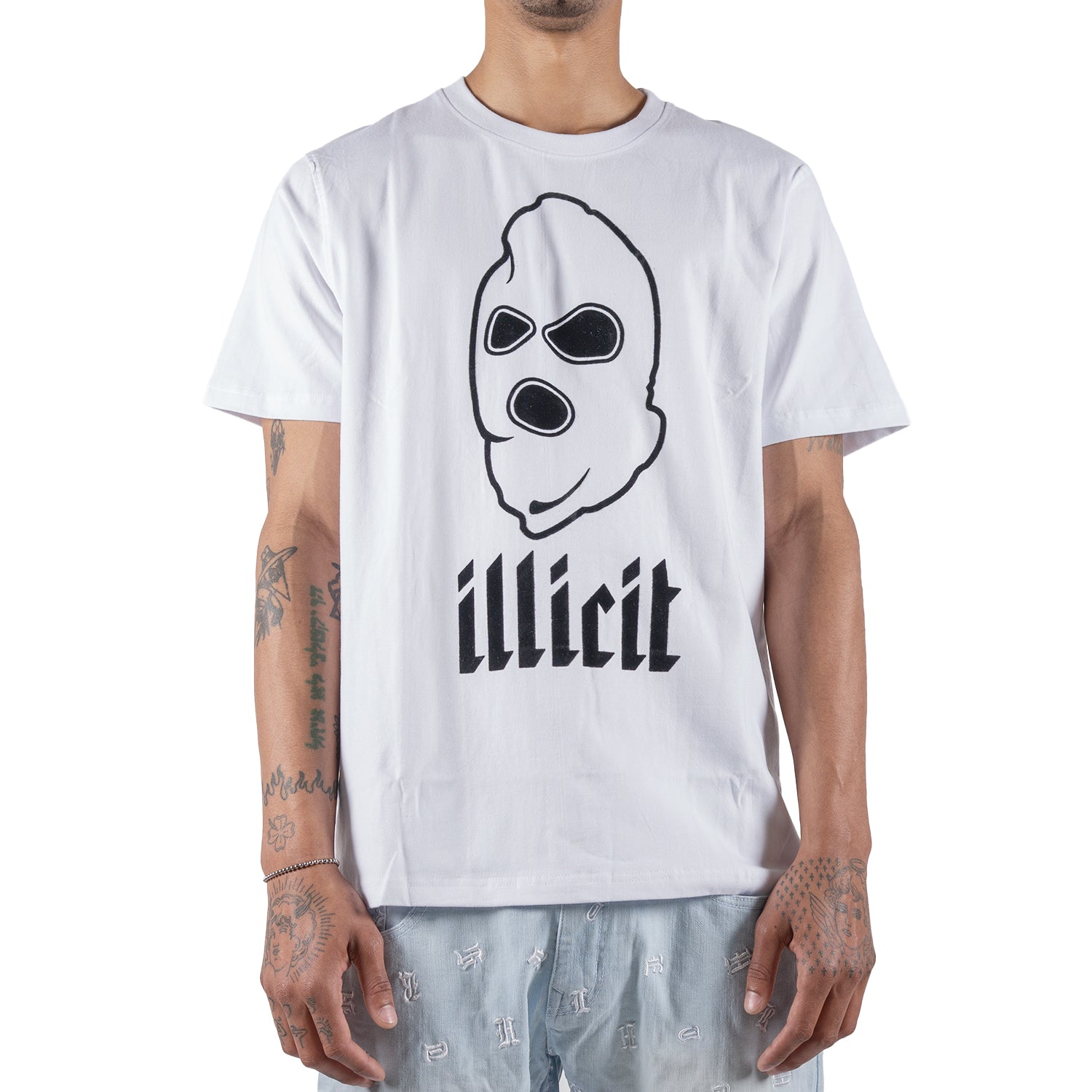 Men's Illicit Ski Mask Script Graphic Tee | White