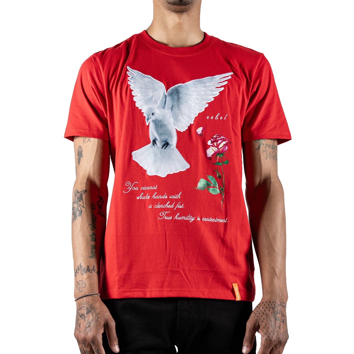 Men's White Dove Rose Script Graphic Tee | Red