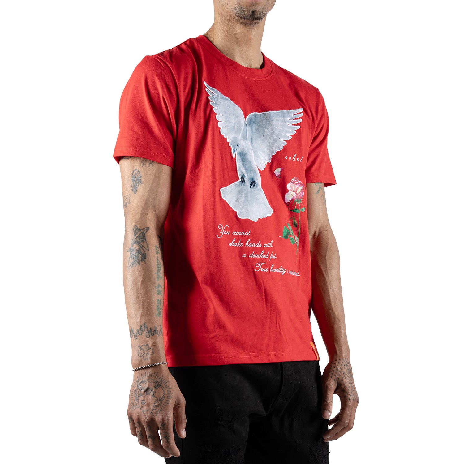 Men's White Dove Rose Script Graphic Tee | Red