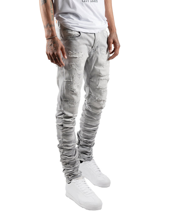 MONROE | Skinny Fit Distressed Ruched Denim Jeans in Grey