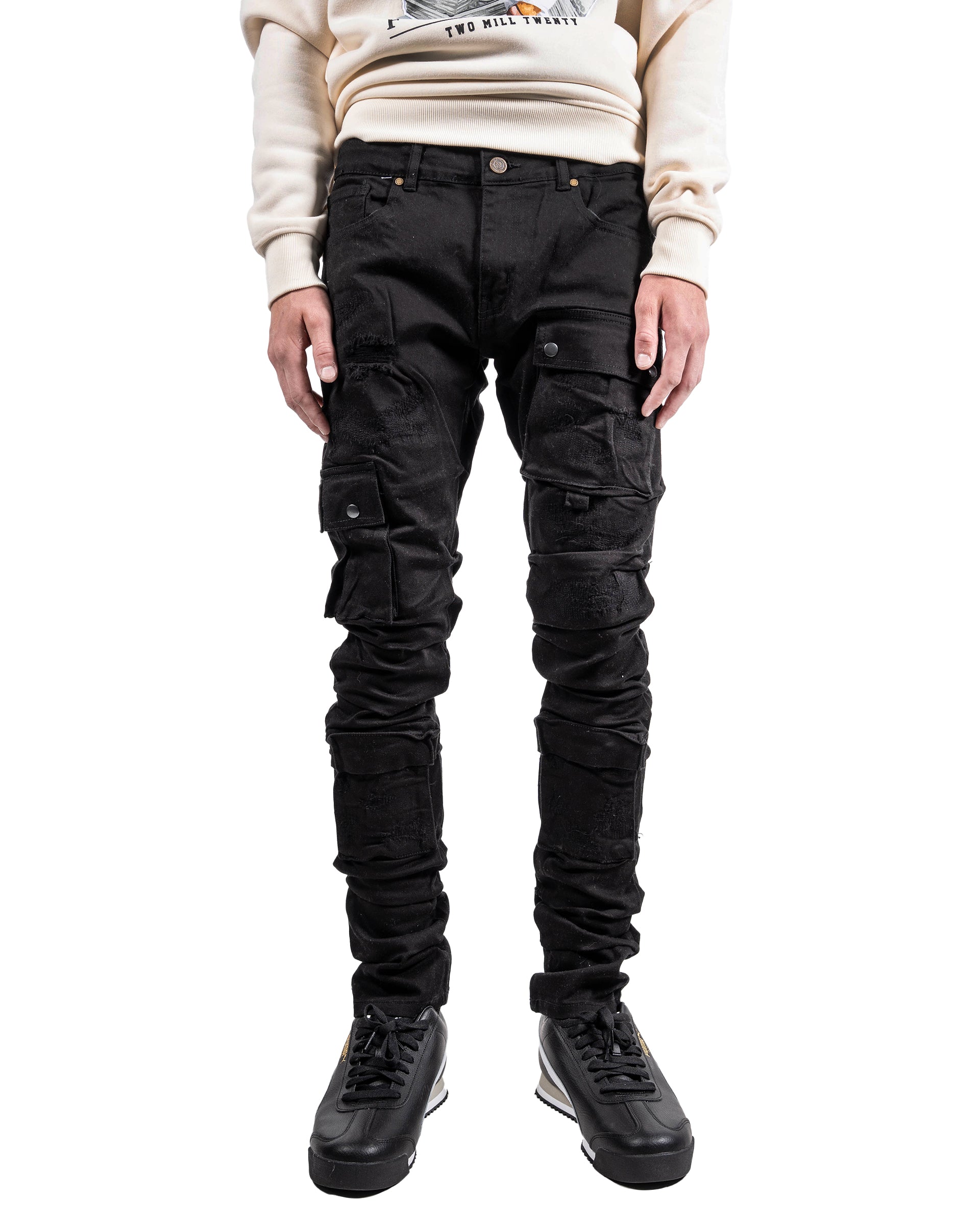 Men's Cargo Skinny Stacked Jeans | Black
