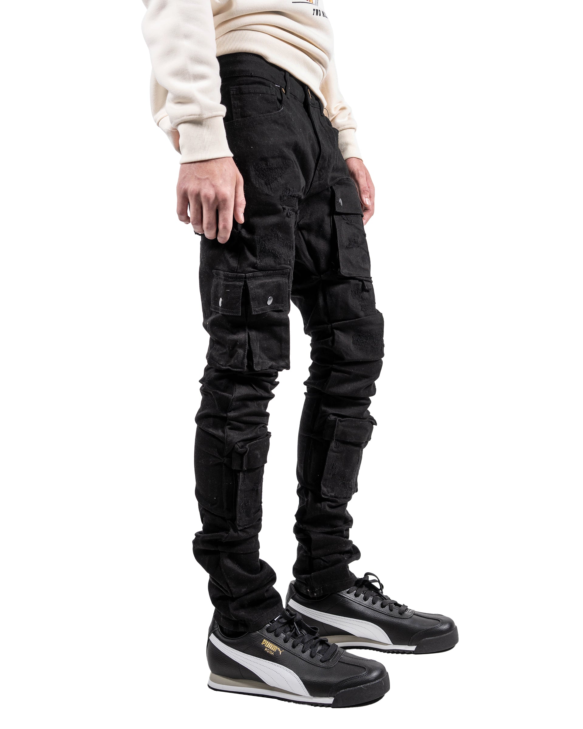Men's Cargo Skinny Stacked Jeans | Black