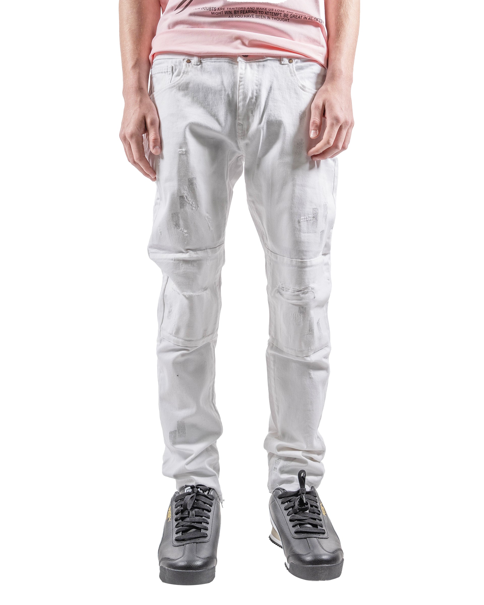 Silver Paint Skinny Jeans in White