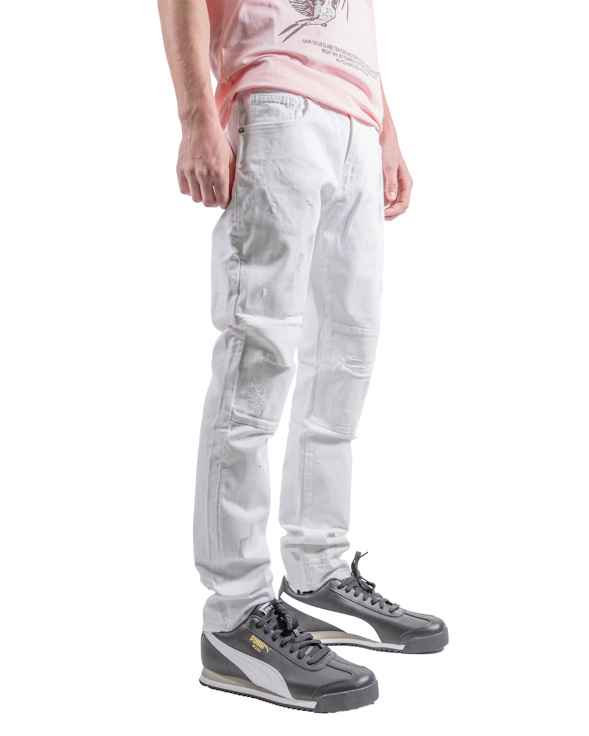 Silver Paint Skinny Jeans in White