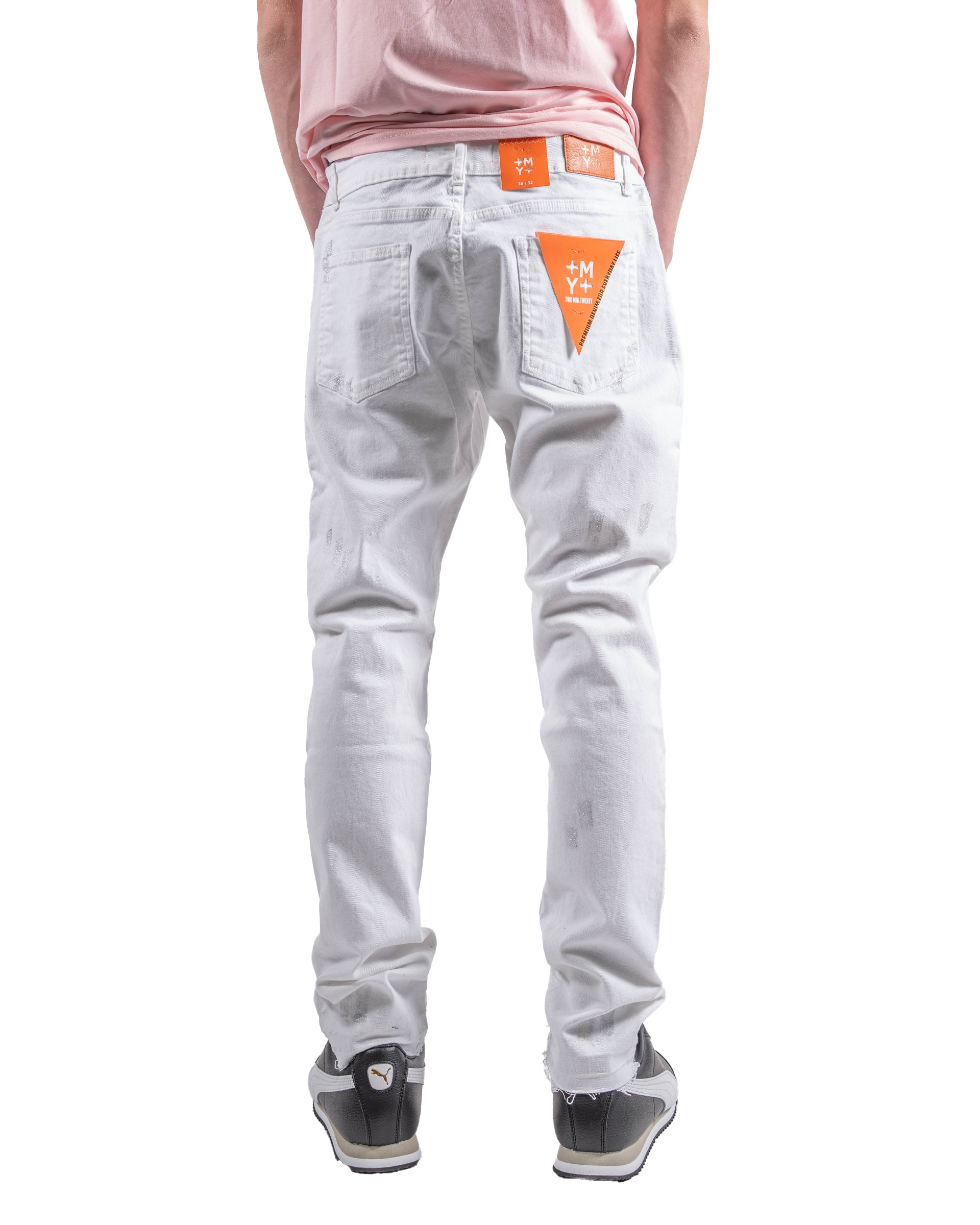 Silver Paint Skinny Jeans in White